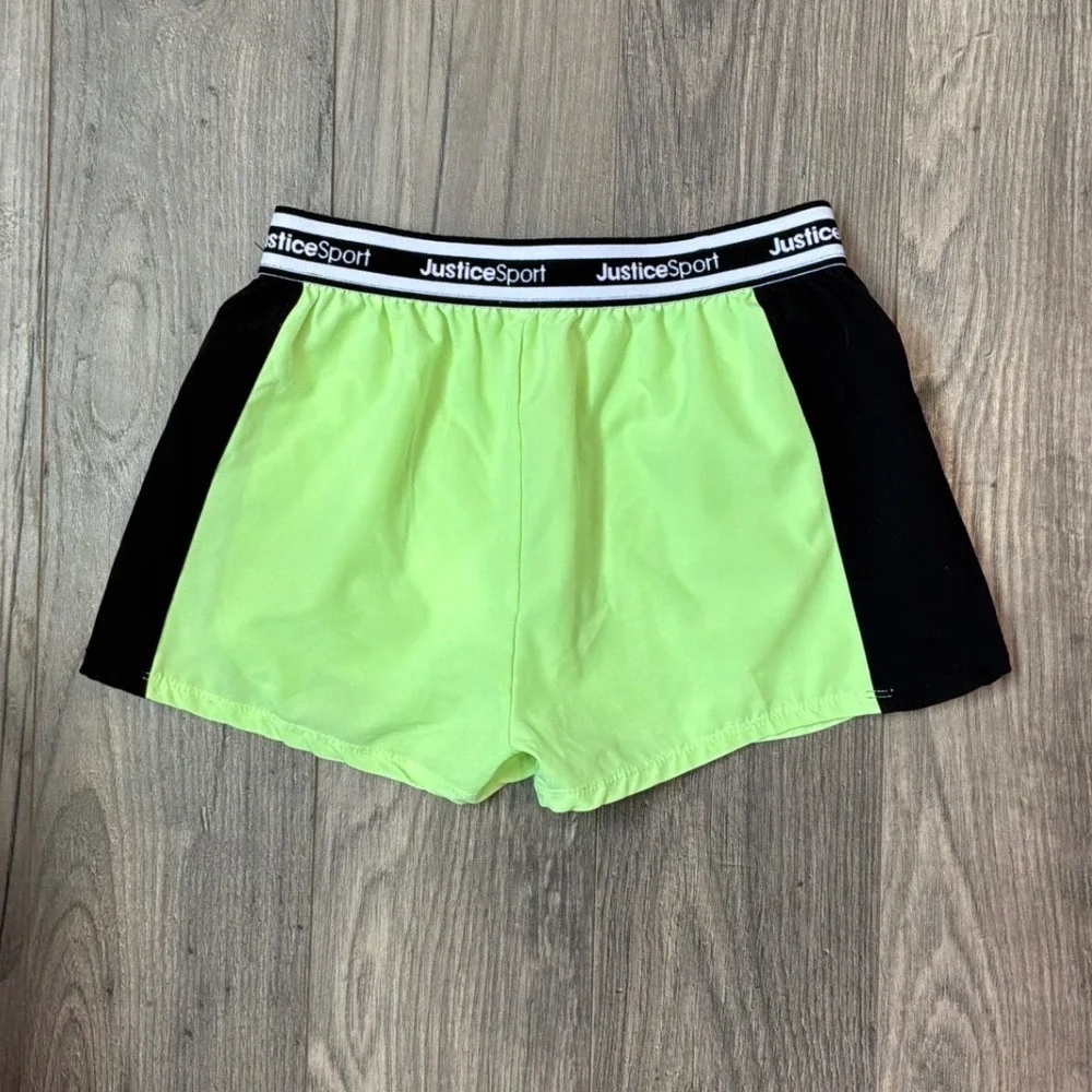 Justice Sport Girls Neon Lime Green Black Athletic Shorts Size S 7/8 Colorblock‎